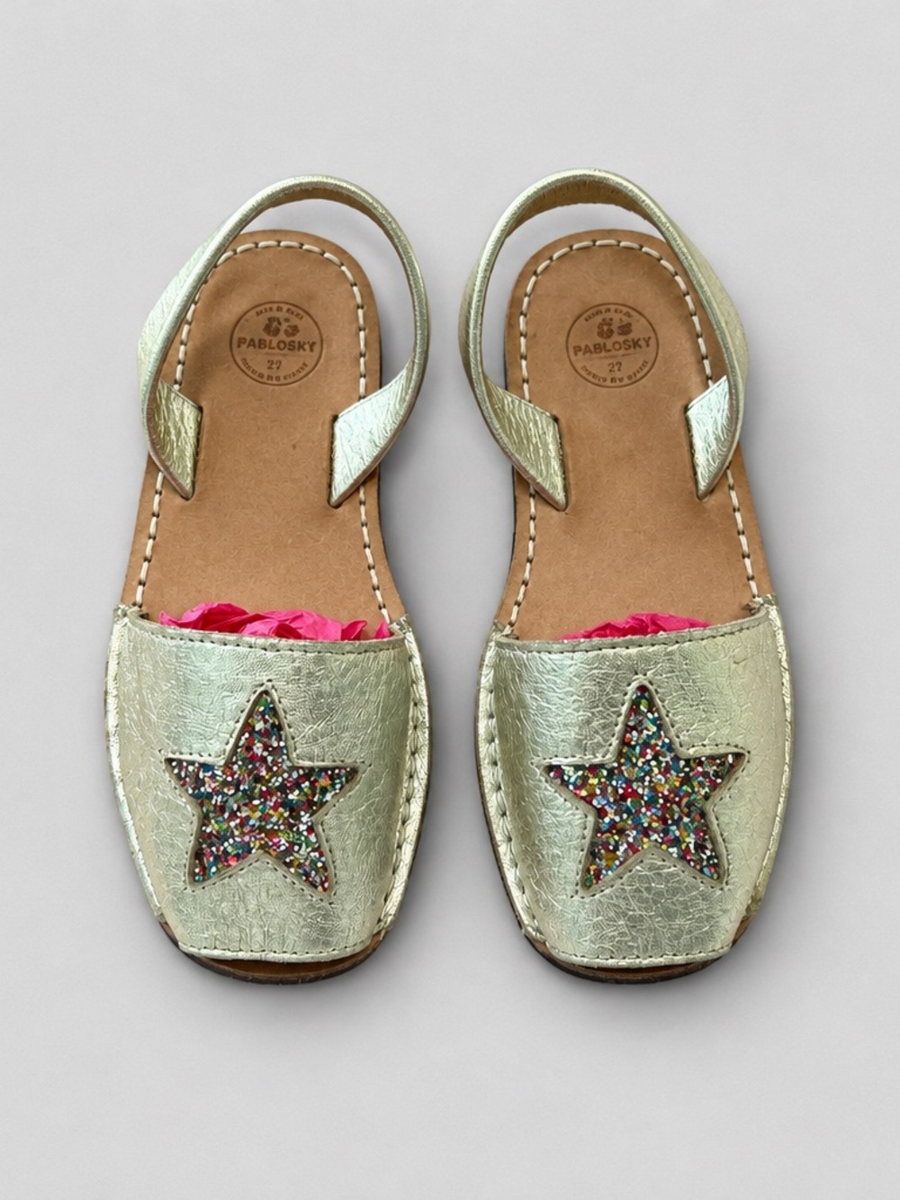 AVARCA| Kids Metallic Gold Star Sandals with Multicolor Glitter